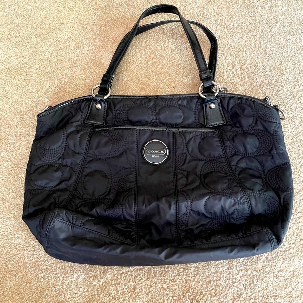 Coach quilted nylon signature bag satchel